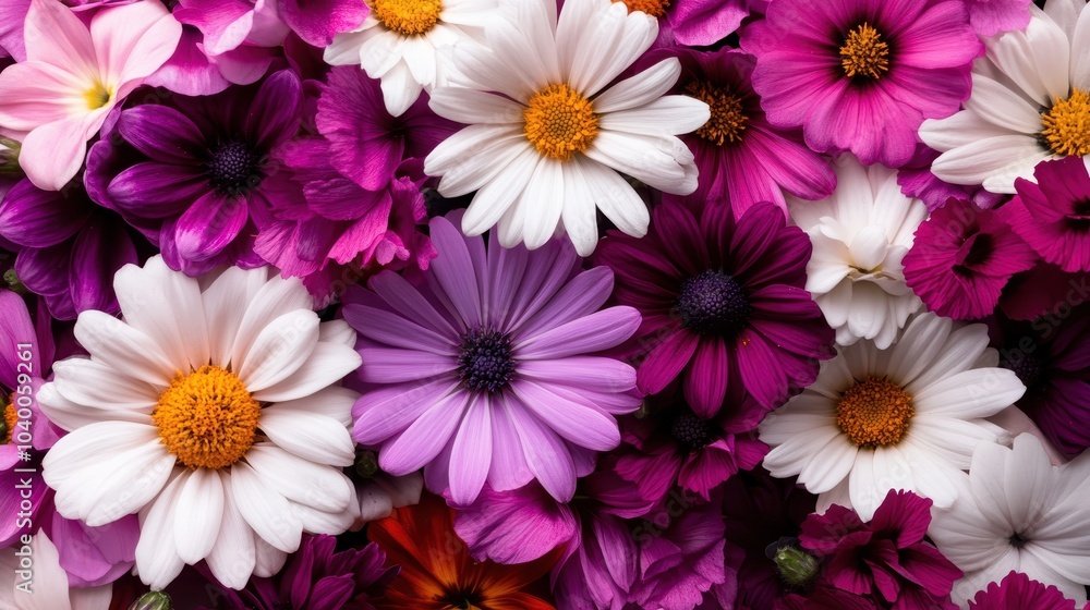 A collection of pink and white daisies bloom beautifully, creating a captivating mosaic of colors and textures perfect for any floral enthusiast or nature lover. A collection of pink and white daisies bloom beautifully, creating a captivating mosaic of colors and textures perfect for any floral enthusiast or nature lover.