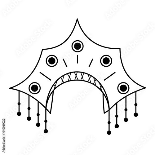 Black and white drawing Kokoshnik line icon. Traditional head decoration. Vector isolated design element.