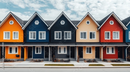 Colorful Row of Houses with Wide Angle View