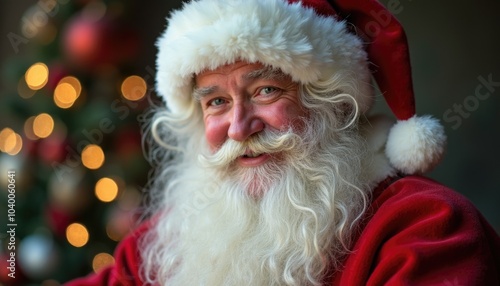 Santa Claus smiling happy with text Merry Christmas.