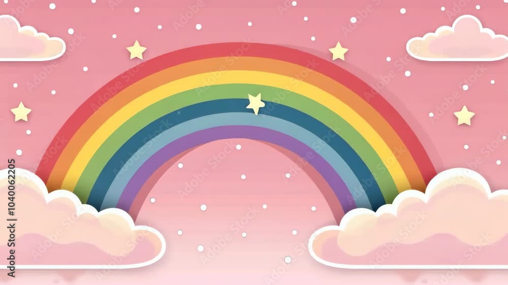 Cute Pastel Rainbow with Smiling Clouds on Pink Background, Whimsical Illustration for Nursery Decor, Children's Book, Playroom Art, Kids Celebration Design, Adorable Cartoon Art, Dreamy Aesthetic Cute Pastel Rainbow with Smiling Clouds on Pink Background, Whimsical Illustration for Nursery Decor, Children's Book, Playroom Art, Kids Celebration Design, Adorable Cartoon Art, Dreamy Aesthetic