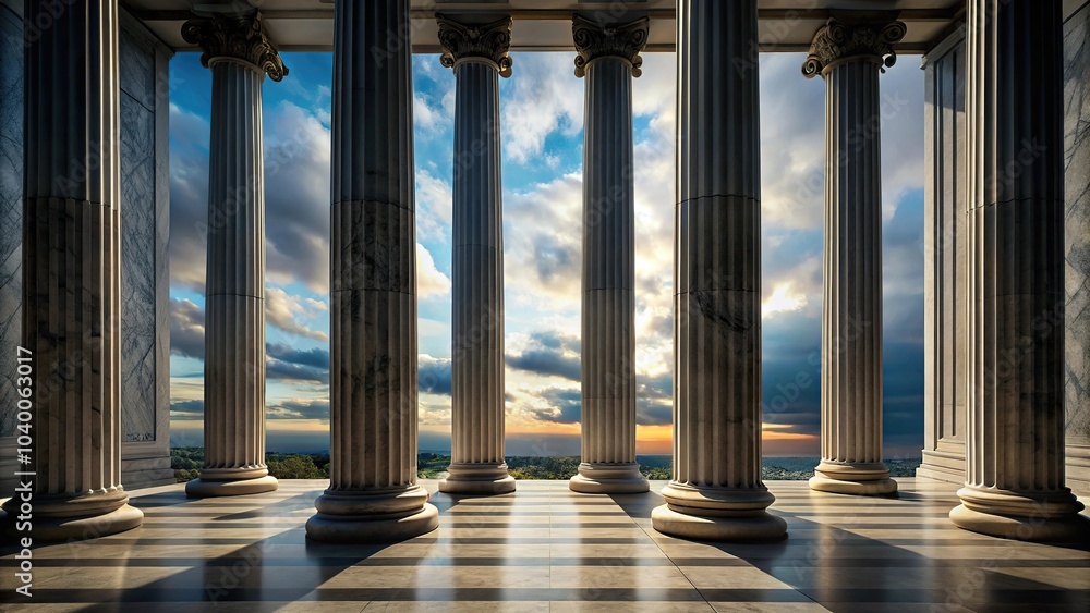 Fototapeta premium Marble columns and intricate patterns on building facade