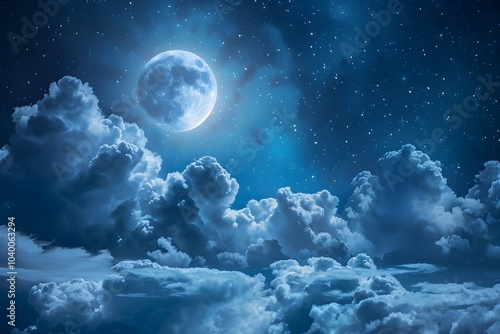 Enchanting Night Sky with a Full Moon and Starry Clouds