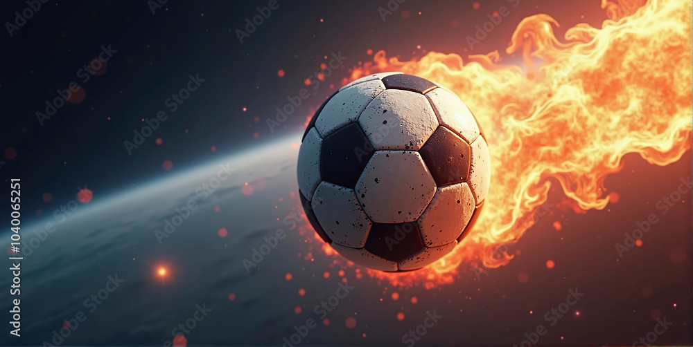 Fototapeta premium Illustrative representation of a fast and burning soccer ball ,dynamics, tension and energy in the game of soccer