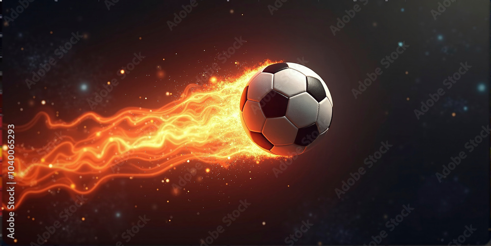 Fototapeta premium Illustrative representation of a fast and burning soccer ball ,dynamics, tension and energy in the game of soccer