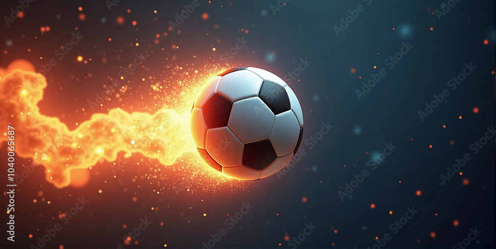 Fototapeta premium Illustrative representation of a fast and burning soccer ball ,dynamics, tension and energy in the game of soccer