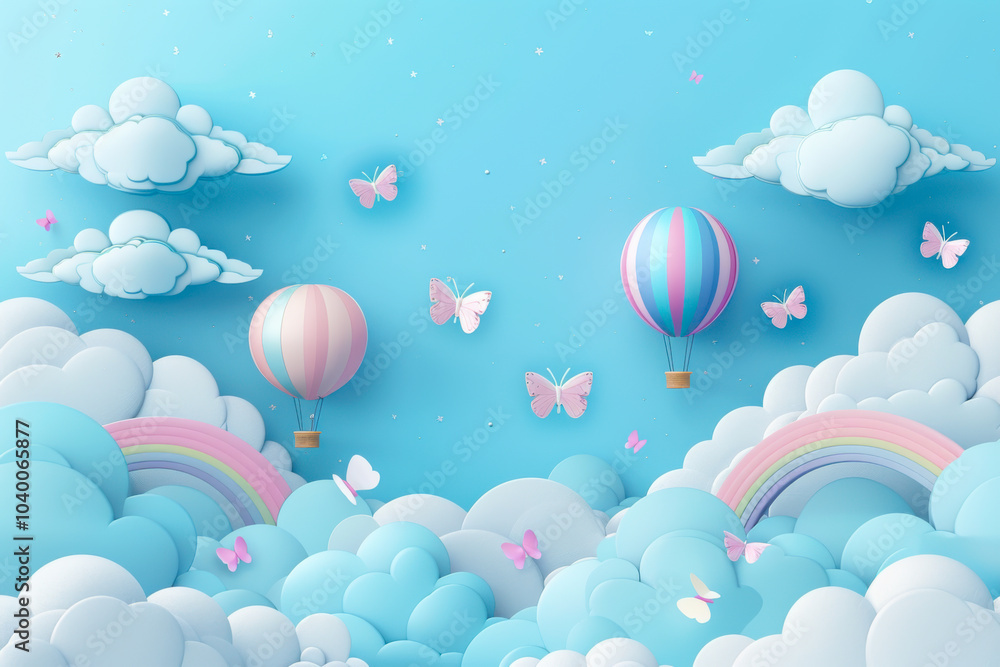 Beautiful fluffy clouds on blue sky background with summer sun Beautiful fluffy clouds on blue sky background with summer sun