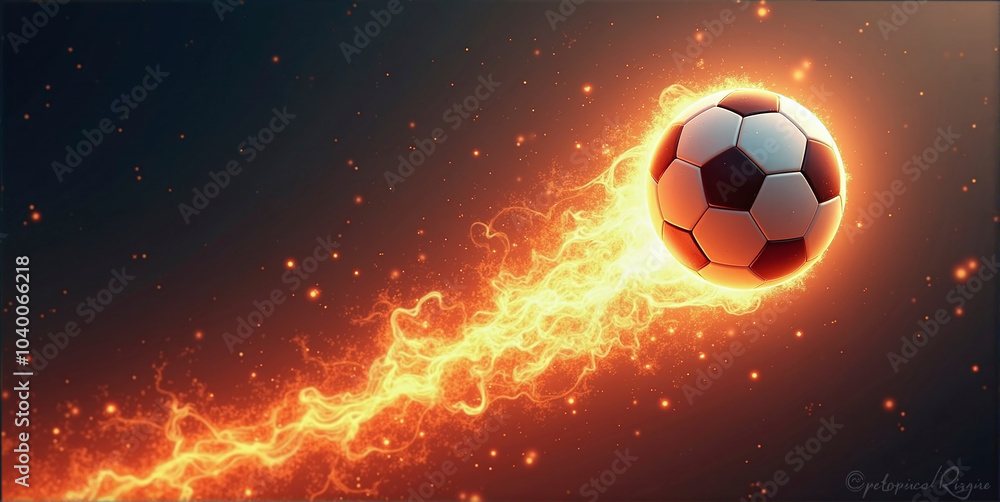 Fototapeta premium Illustrative representation of a fast and burning soccer ball ,dynamics, tension and energy in the game of soccer