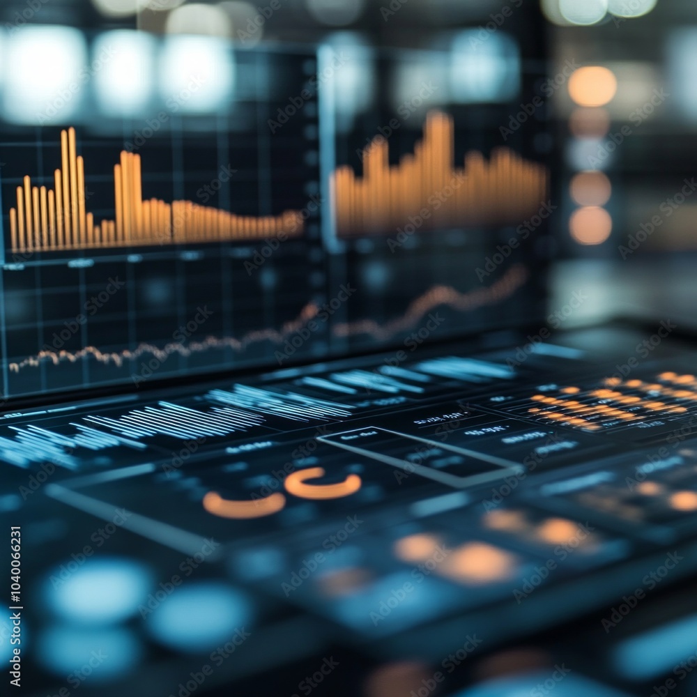 Futuristic digital dashboard display with data analytics and graphs Futuristic digital dashboard display with data analytics and graphs