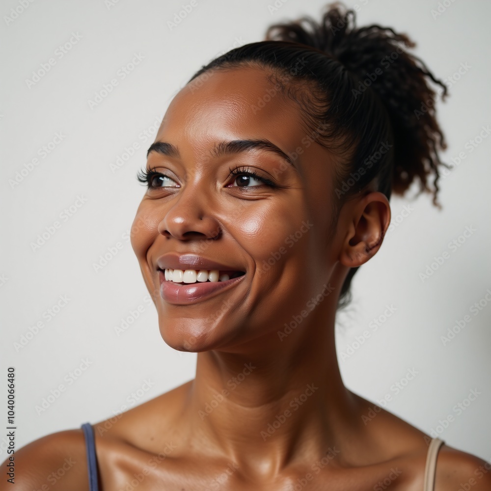 A young African-American woman with visible freckles and introspective gaze approximately 20 years old A young African-American woman with visible freckles and introspective gaze approximately 20 years old