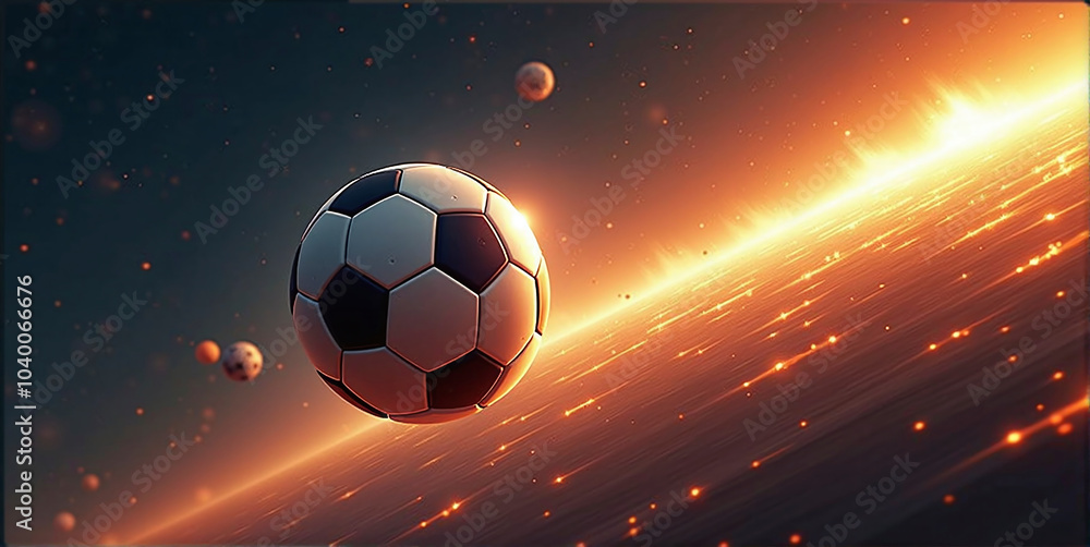 Fototapeta premium Illustrative representation of a fast and burning soccer ball ,dynamics, tension and energy in the game of soccer
