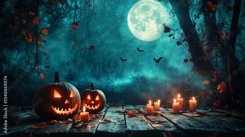 Naklejka premium かぼちゃと月