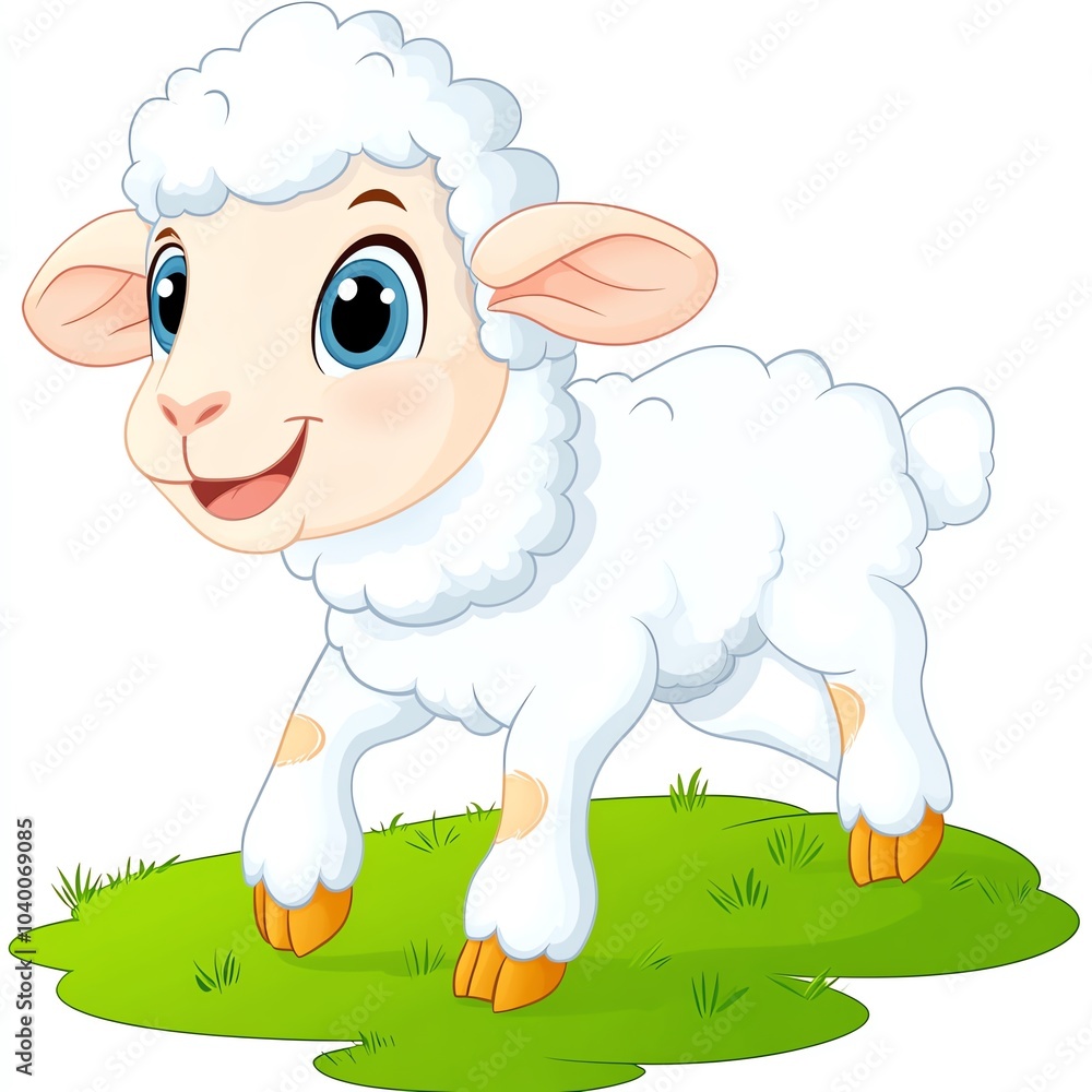 A cheerful cartoon sheep with big eyes, standing on grass, embodying cuteness and playfulness. A cheerful cartoon sheep with big eyes, standing on grass, embodying cuteness and playfulness.