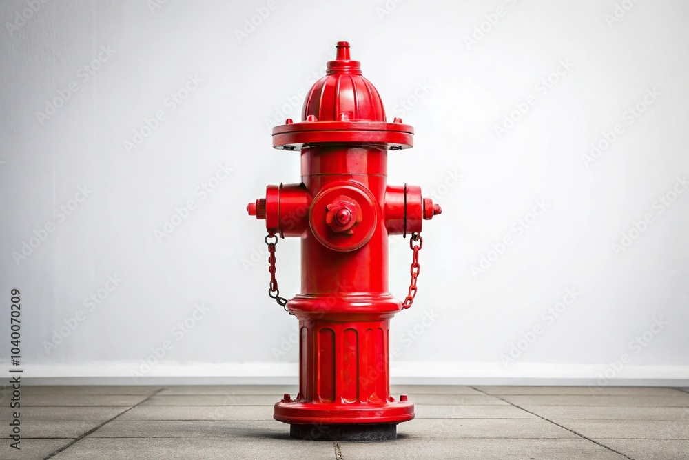 Medium shot of bright red fire hydrant on white backdrop leading lines Medium shot of bright red fire hydrant on white backdrop leading lines
