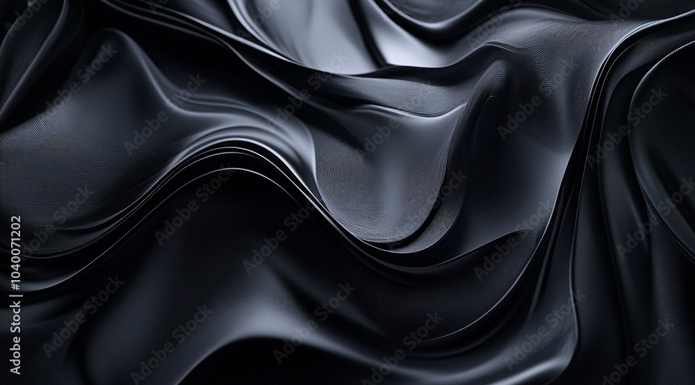 Obraz premium Black background, a three-dimensional abstract pattern with flowing lines and curves, creating an elegant atmosphere