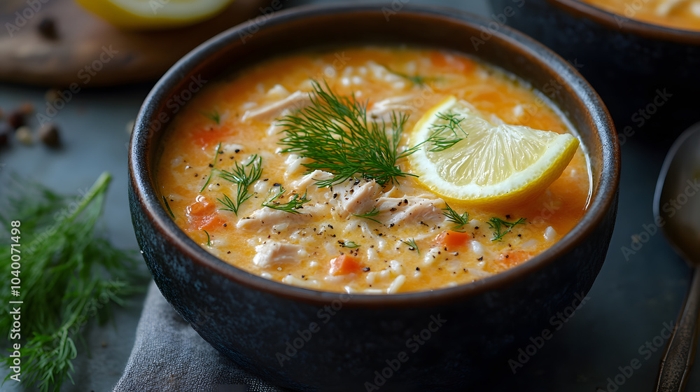 custom made wallpaper toronto digitalA comforting bowl of Avgolemono Soup, a Greek chicken and rice soup with a silky, tangy egg-lemon broth, garnished with fresh dill and a slice of lemon