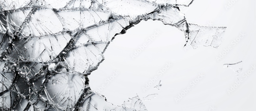 Obraz premium Closeup shot showing a torn window screen on a white background with copy space image available