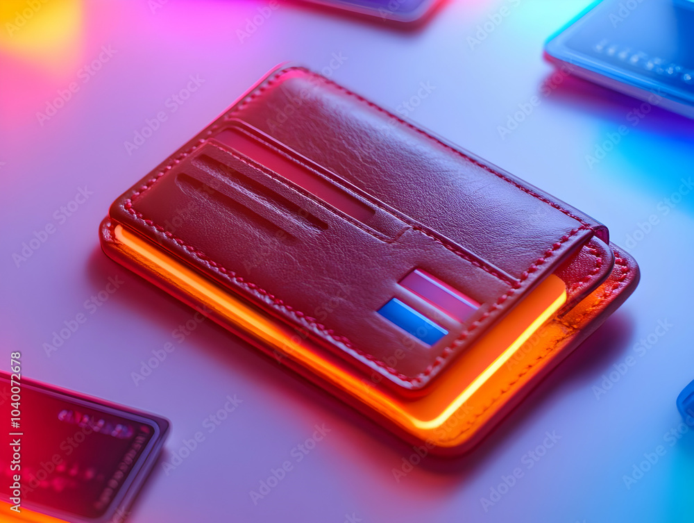 Flat Wallet Purchase Offer with Holographic Buy Symbols | Leather Wallet on Glossy White Background | Elevated Angle Vector Illustration for Business Revenue Concepts Flat Wallet Purchase Offer with Holographic Buy Symbols | Leather Wallet on Glossy White Background | Elevated Angle Vector Illustration for Business Revenue Concepts