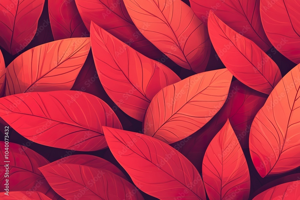 Vibrant Red Leaves with Bold Lines and Smooth Curves in Cartoon Style Vibrant Red Leaves with Bold Lines and Smooth Curves in Cartoon Style
