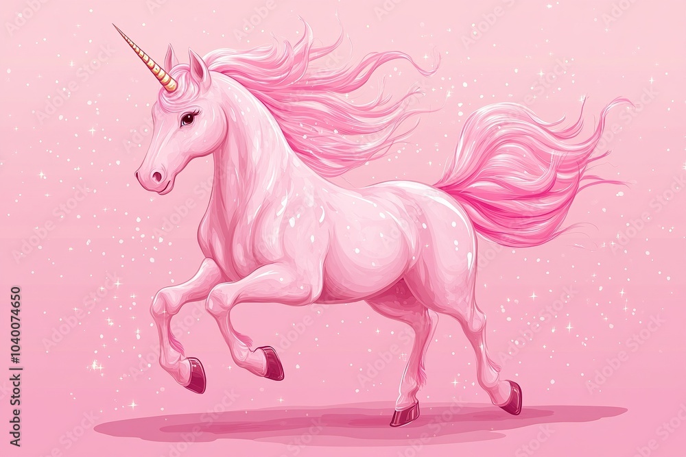 Playful Pink Unicorn Cartoon Illustration: A magical and enchanting pink unicorn with a shiny horn Playful Pink Unicorn Cartoon Illustration: A magical and enchanting pink unicorn with a shiny horn