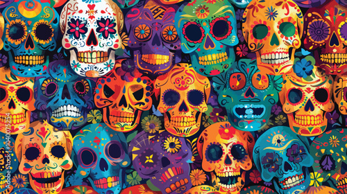 Day of the Dead colorfull skulls pattern, day of Dead