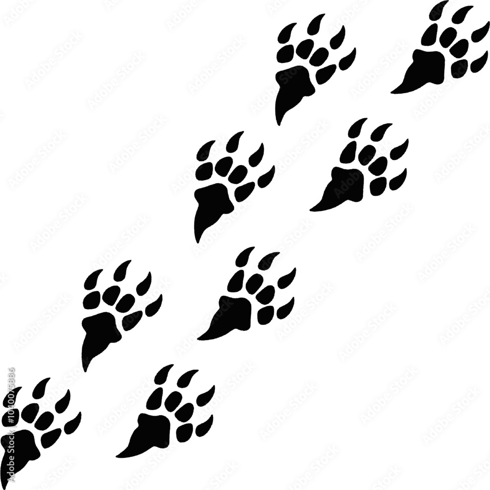 Fototapeta premium Lines of dinosaur footprints. Dinosaur footprints. ancient animals Footprints on the ground. dinosaur history