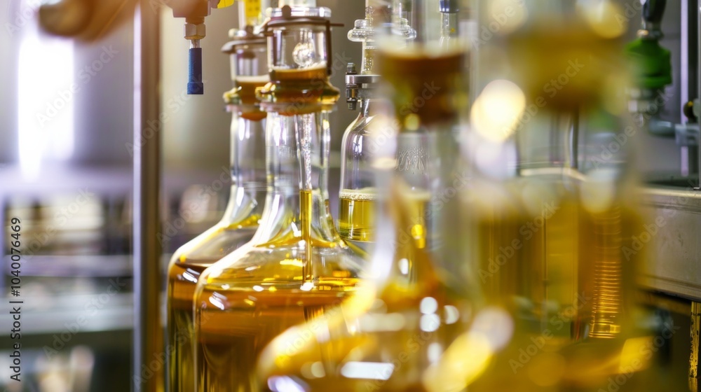 Close-up of alcohol production in a distillery, showcasing fragrant liquids at different fermentation stages Close-up of alcohol production in a distillery, showcasing fragrant liquids at different fermentation stages