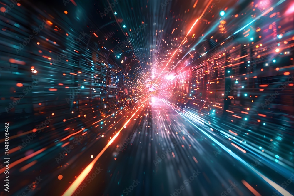 Fototapeta premium Dynamic Light Tunnel: A Journey Through Vibrant Colors and Motion