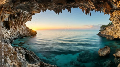 Wallpaper Mural A view of the ocean from a sea cave during sunrise Torontodigital.ca