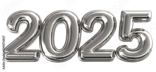 Happy New Year 2025 Number 2025 Silver 3D Render