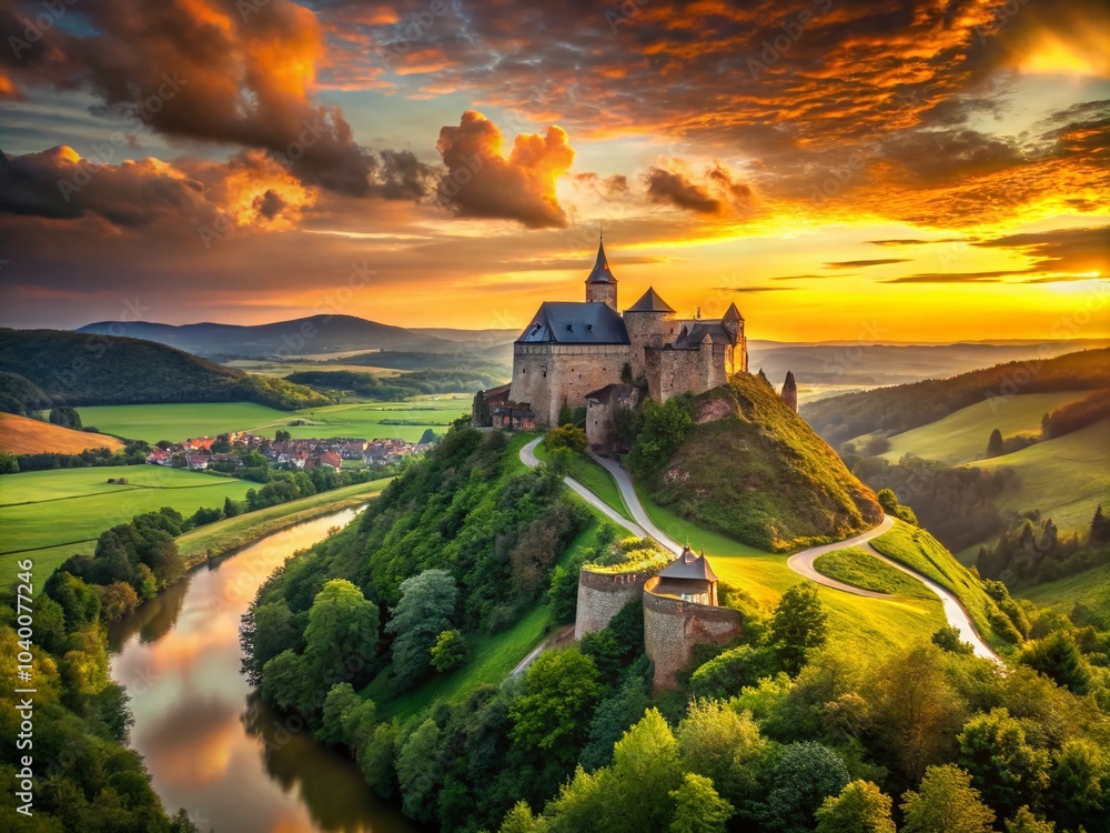 Majestic Castle Overlooking Breathtaking Landscape at Dusk for Stunning Photography Majestic Castle Overlooking Breathtaking Landscape at Dusk for Stunning Photography