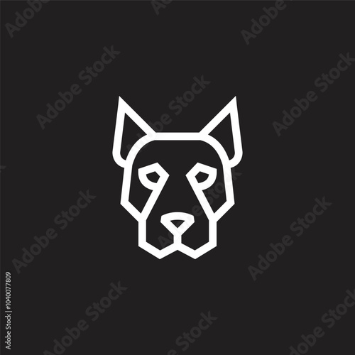 Dog pug head logo design vector design. modern line art, bold outline black and white photo