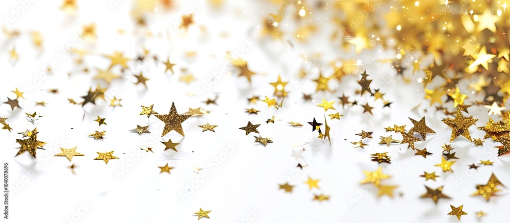 A festive background with confetti and copy space image perfect for a carnival greeting card features golden stars on a white backdrop for birthdays or holidays A festive background with confetti and copy space image perfect for a carnival greeting card features golden stars on a white backdrop for birthdays or holidays