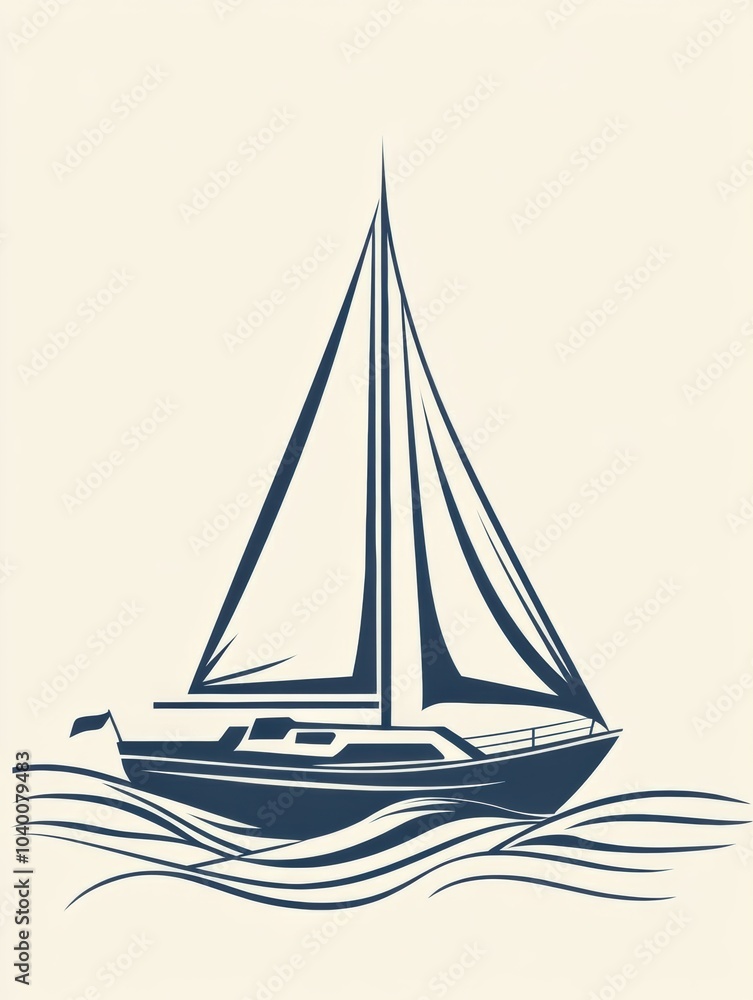 Fototapeta premium A sailboat navigates smoothly through serene waves, embodying tranquility and adventure on a clear day at sea. Generative AI