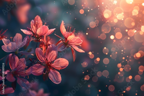 Enchanting Blossoms: A Dreamy Floral Scene with Soft Bokeh Lights