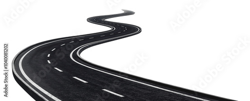Winding asphalt road with sharp curves, cut out - stock png.