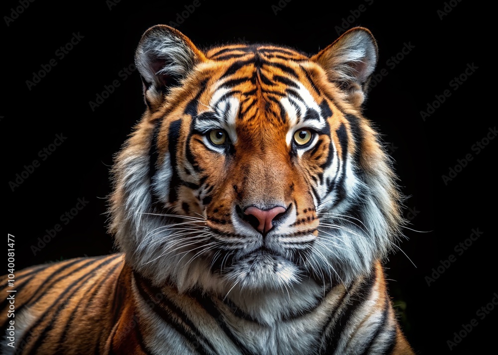 Fototapeta premium Majestic Tiger Template on Black Background for Stunning Visuals and Design Projects