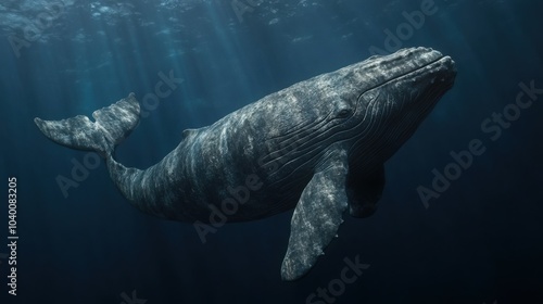 Stunning 3D Representation of a Whale Diving Gracefully into the Deep Blue Ocean, Perfect for Environmental Awareness and Marine Life Themes photo