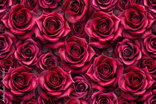 Medium shot roses in plum red color horizontal seamless pattern arrangement in modern gothic style