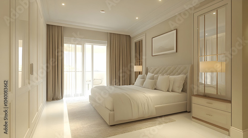 Large Contemporary Wardrobe with Mirrored Doors in a Modern Bedroom Setting