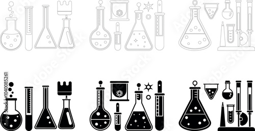 A Collection of Laboratory Glassware Featuring Beakers and Flasks in Various Designs