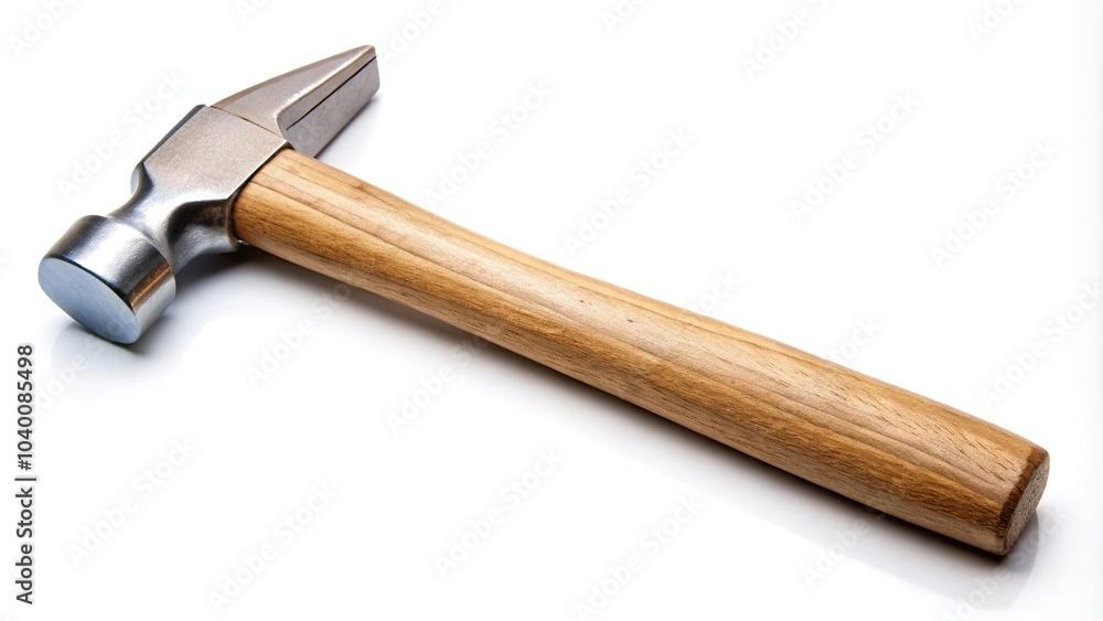 Metal hammer with wooden handle isolated on white background