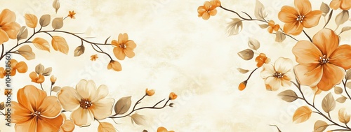 Floral design with orange and cream flowers on a light background.