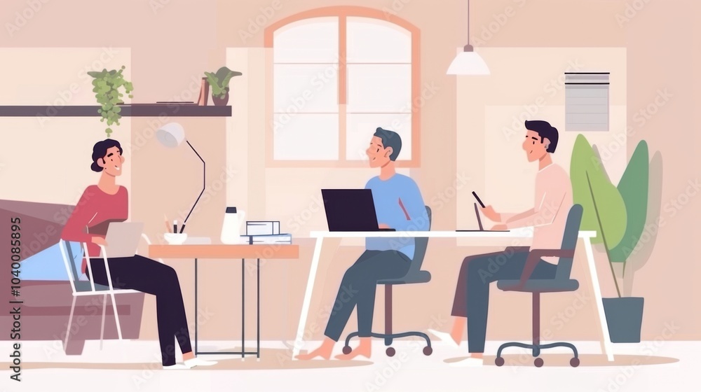 Collaborative entrepreneurs engaged in a productive brainstorming session in their cozy home office environment Collaborative entrepreneurs engaged in a productive brainstorming session in their cozy home office environment