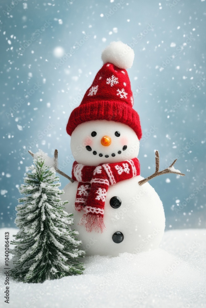 Fototapeta premium Cute snowman. Winter holiday theme.