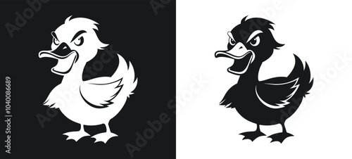 Angry Duck black shape silhouette and icon vector illustration