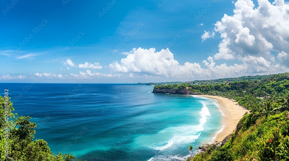 Crystal-clear turquoise waters lap against the sandy shores of a tropical paradise, offering breathtaking vistas of distant islands and endless blue sky Crystal-clear turquoise waters lap against the sandy shores of a tropical paradise, offering breathtaking vistas of distant islands and endless blue sky