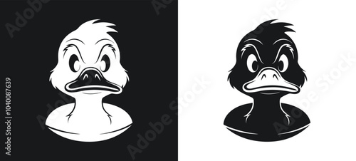 Angry Duck black shape silhouette and icon vector illustration