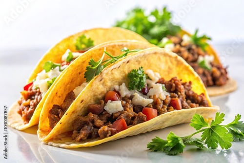 Mexican chistorra tacos with cheese on white background silhouette photo