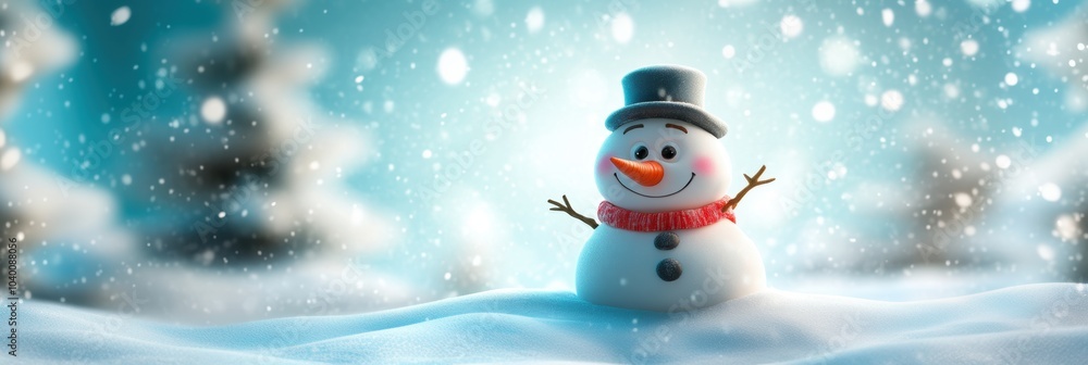 Fototapeta premium Cute snowman. Winter holiday theme.